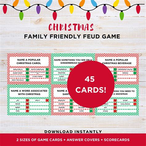 Christmas Family Friendly Feud - 45 Cards, Digital Printable Holiday ...