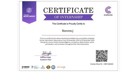 Naveen.j | Internship Certificate Corizo | Corizo Edutech