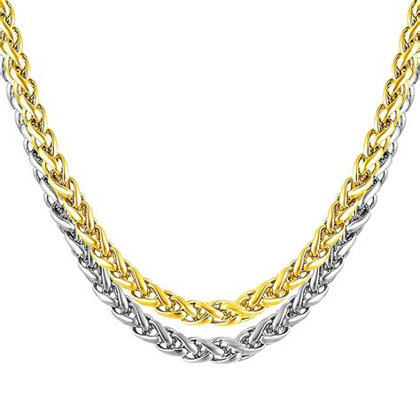 MEENAZ Men Jewellery Valentine Silver Gold Rope Chain Combo Necklace ...