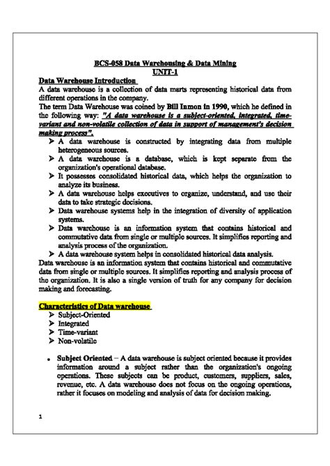 DWDM Unit 1: Comprehensive Notes on Data Warehousing & Mining, AKTU ...