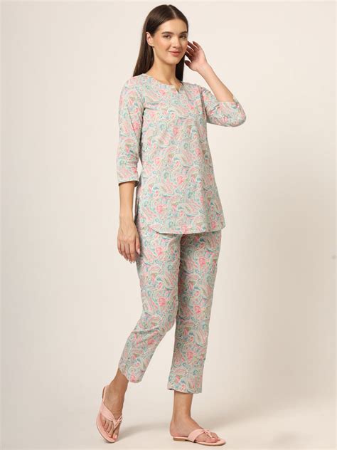 Divena Blue Multi Floral Print Cotton Regular Fit Night Suit – divena world