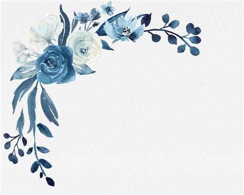 Navy Blue and White Floral Bouquetsblue Flowers Watercolor - Etsy ...