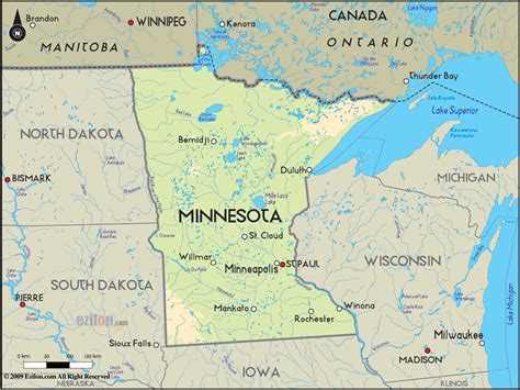 Geographical Map of Minnesota and Minnesota Geographical Maps