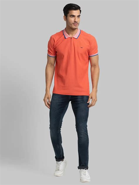 Men Red Slim Fit Solid Cotton Round Neck Collar Polo T-Shirt – MyRaymond