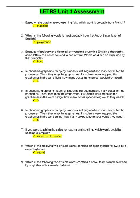 LETRS Unit 4 Assessment Questions and Answers (2022/2023) (100% ...