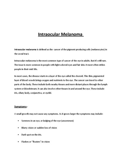 Intraocular melanoma 333 - Intraocular Melanoma Intraocular melanoma is ...