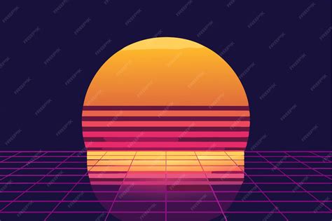 Retrowave reflection grid art | Premium AI-generated vector