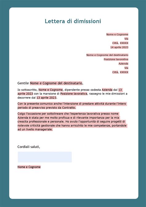 Lettera di Dimissioni, modello 3 | ONLYOFFICE | ONLYOFFICE