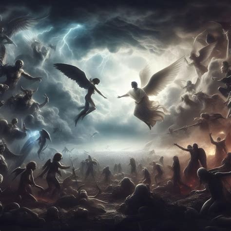 Premium Photo | AI of an epic battle between good and evil as angels ...
