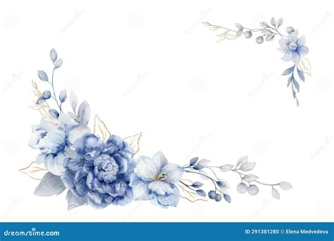 Watercolor Vector Dusty Blue Flower Wreath. Stock Vector - Illustration ...