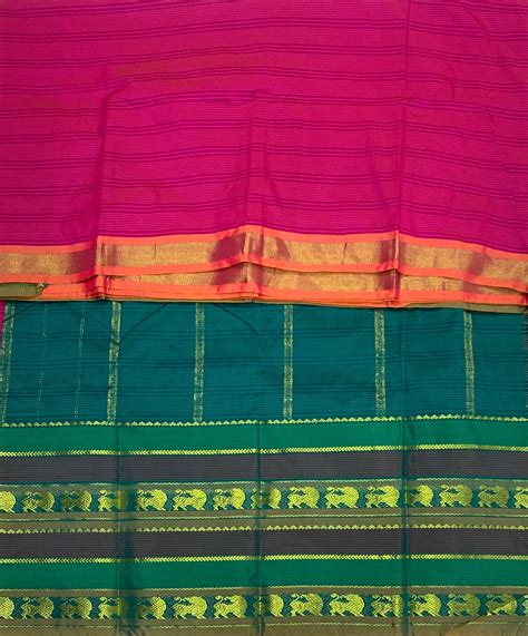 Arani Silk Saree Pink Colour with Olive Green Border with Animal Desig ...