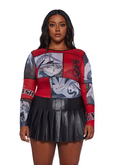 PLUS Size Dolls Kill x InuYasha Graphic Print Mesh Crop Top - Multi