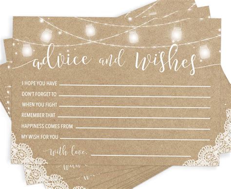 Rustic Advice and Well Wishes, Set of 50 Cards, Wedding and Bridal ...