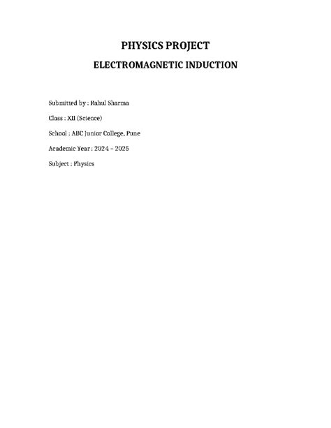 PHYSICS PROJECT: ELECTROMAGNETIC INDUCTION (Class XII) - Studocu