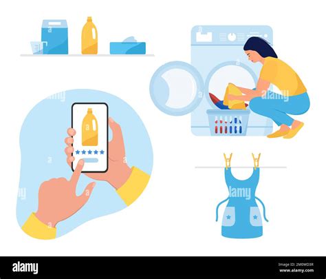 Vector illustration Buying laundry detergent online via the Internet ...