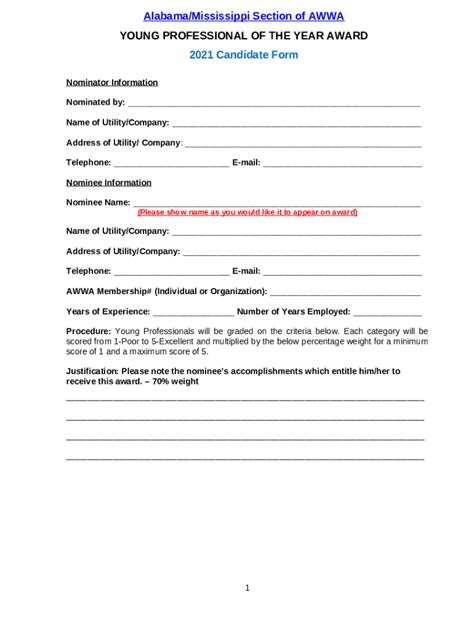 AL/MS AWWA YP Award - CANDIDATE Doc Template | pdfFiller