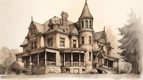 Premium AI Image | Realistic Pen And Ink Drawing Of A Victorian Mansion ...