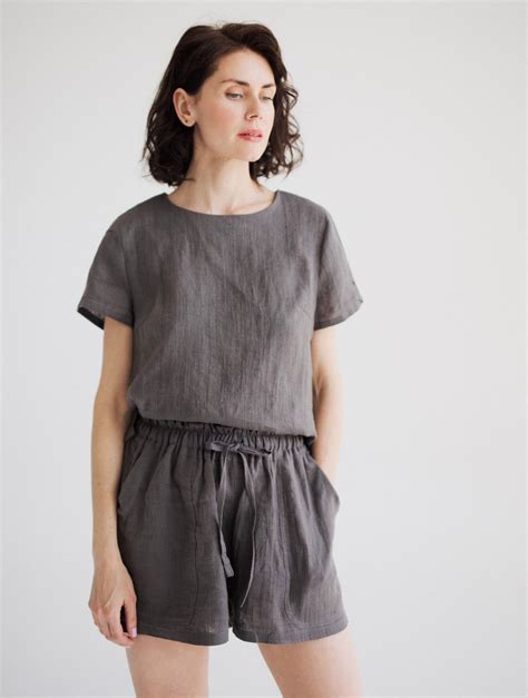 Linen Two-piece Set for women with shorts and t-shirt. Linen | Etsy