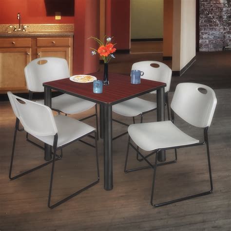 Regency Kee 36 in Square Breakroom Table- Mahogany Top, Black Legs, 4 ...