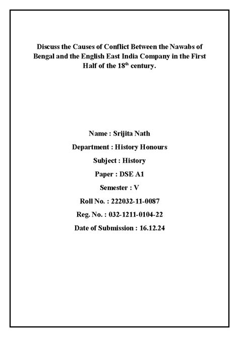 Causes of Conflict: Nawabs of Bengal vs. English EIC (DSE A, Sem V ...