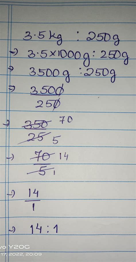 3.5 kg to 250 gfind the ratio in simplest form please tell please tell ...