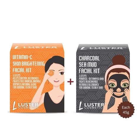 Luster Cosmetics Combo Pack | Vitamin-C Facial Kit & Charcoal Sea Mud ...