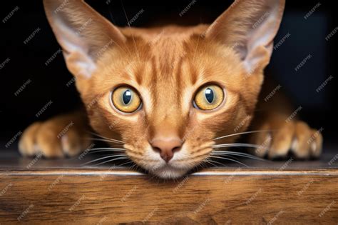 Premium AI Image | Indoor Abyssinian cat tilting head hiding under ...