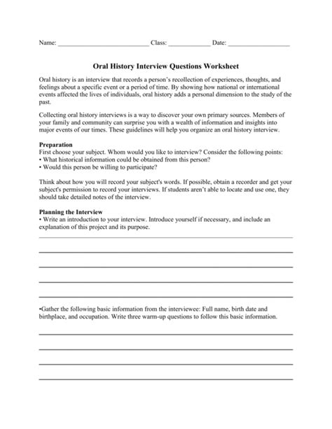 Historical Interview Worksheet 的图像结果