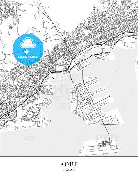 Kobe, Japan, Map Poster Borderless Print Template – HEBSTREITS
