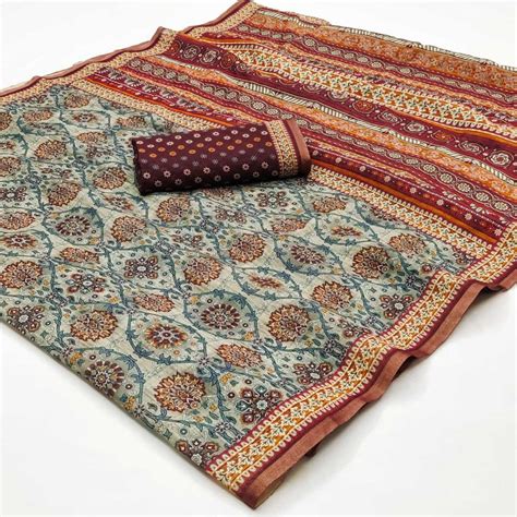 Off White Kalamkari Floral Printed Chanderi Saree