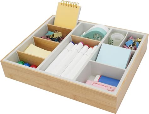 Amazon.com: Hitseon Bamboo Desk Drawer Organizer Tray, Silicone Sturdy ...