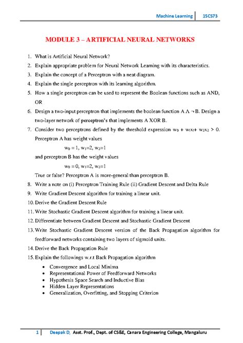 BCA 15CS Module 3 Notes: Understanding Artificial Neural Networks - Studocu