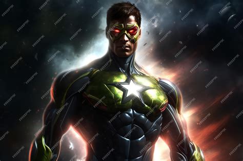 Premium Photo | Superhero with green armor over dark background