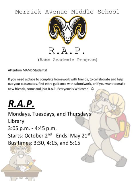 Fillable Online Merrick Avenue Middle School Rams Academic Program Fax ...