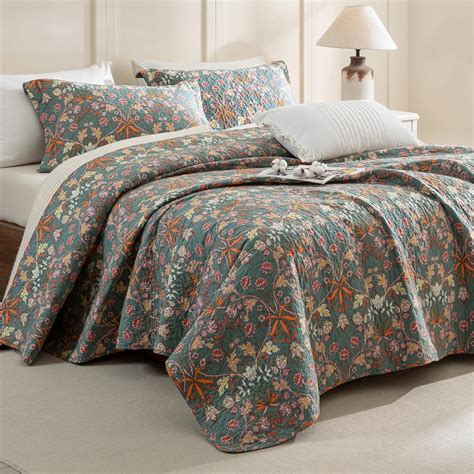 Amazon.com: QSH 3Pcs Floral King Quilt Set (110"x98") -100% Cotton ...