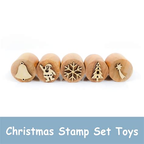 Wooden Christmas Stamp Set Toys – 5-Piece Non-Toxic Holiday Stamps ...