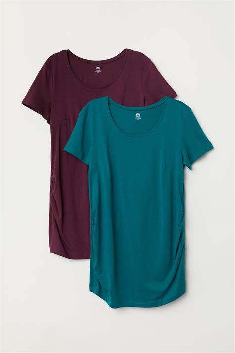 MAMA 2-pack jersey tops - Burgundy/Dark turquoise - Ladies | H&M IN