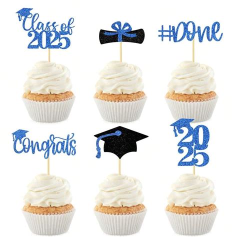 12 piezas Decoraciones para cupcakes de graduación 2025 en azul ...
