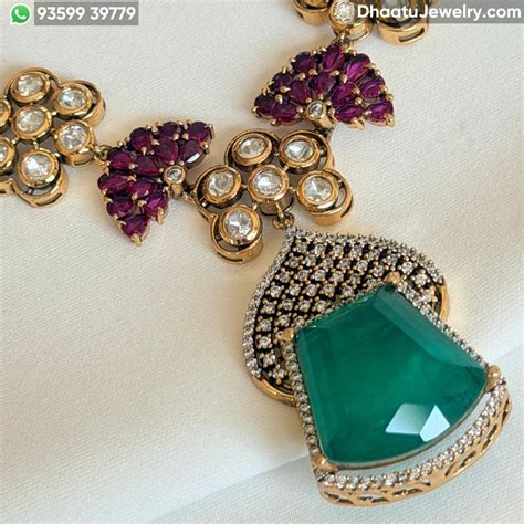 Handcrafted Gold-Plated Emerald Green Stone Collar Set with Real Polki ...