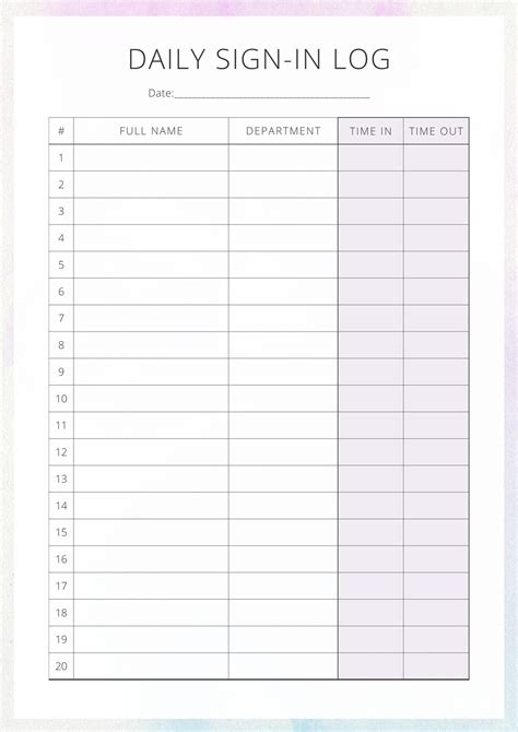 Editable Sign In Sheet Printable 40 Sign Up Sheet / Sign In Sheet