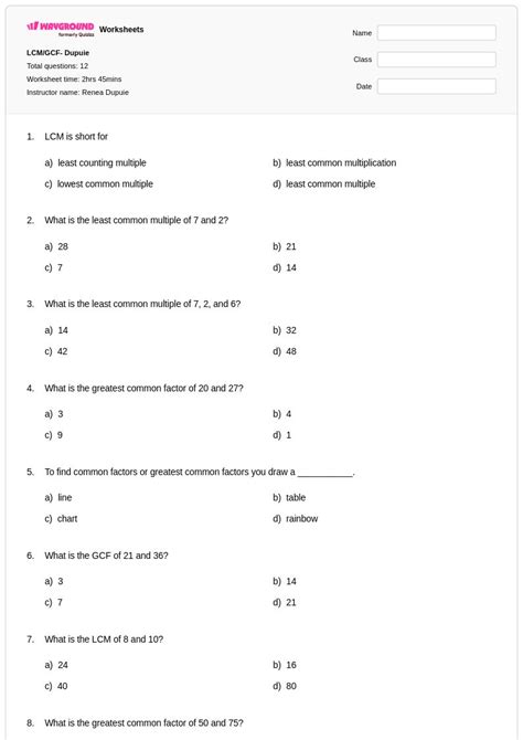 50+ Least Common Multiple (LCM) worksheets for Class 4 on Wayground ...