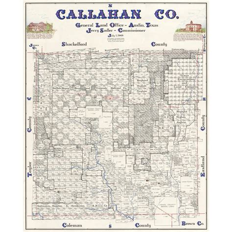 Historic County Map - Callahan County Texas - Sadler 1869 - 23 x 28.68 ...