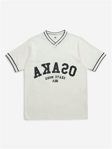 Buy Y&F Kids Boys Off-White Text Printed Cotton T-Shirt from Westside