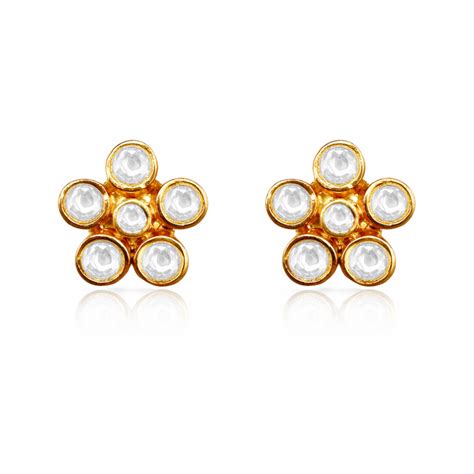 925 Pure Silver 24kt Gold Plated Kundan Floral Stud Earrings – Unniyarcha
