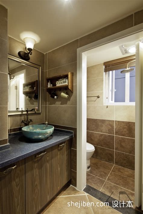 美式大户型卫生间淋浴房洗手池-上海装潢网
