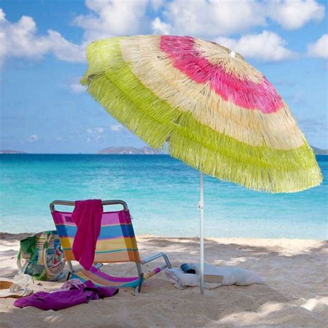 Sombrilla de playa Tiki de acero y paja inclinable para patio exterior ...