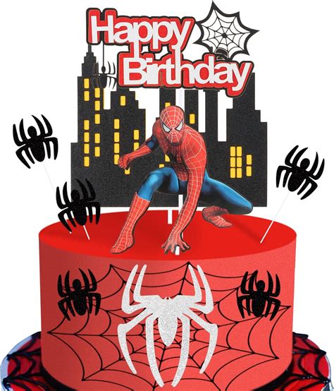 Amazon.com: Spiderman Happy Birthday Cake Toppers, Spiderman Cake ...