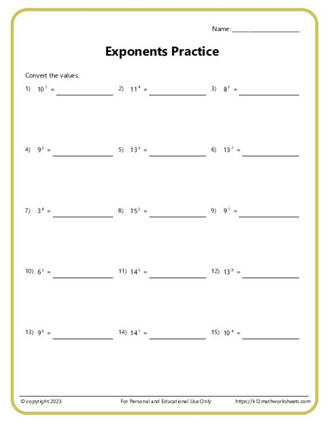 Image result for Exponents Beginner Worksheets