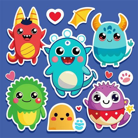 Cute cartoon monsters sticker set with hearts and paw prints | Premium ...