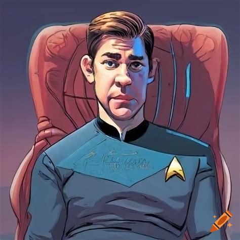John Krasinski in Star Trek captain's chair comic art on Craiyon